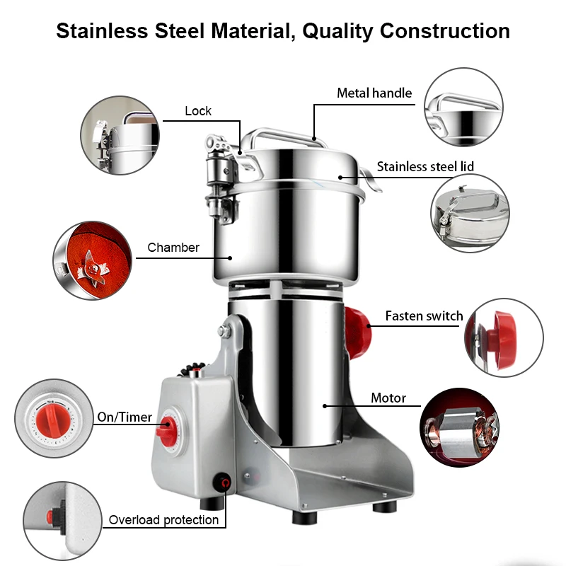 BioloMix 800g 700g Grains Spices Herbals Cereals Coffee Dry Food Grinder Mill Grinding Machine Gristmill Flour Powder crusher - immagine 20
