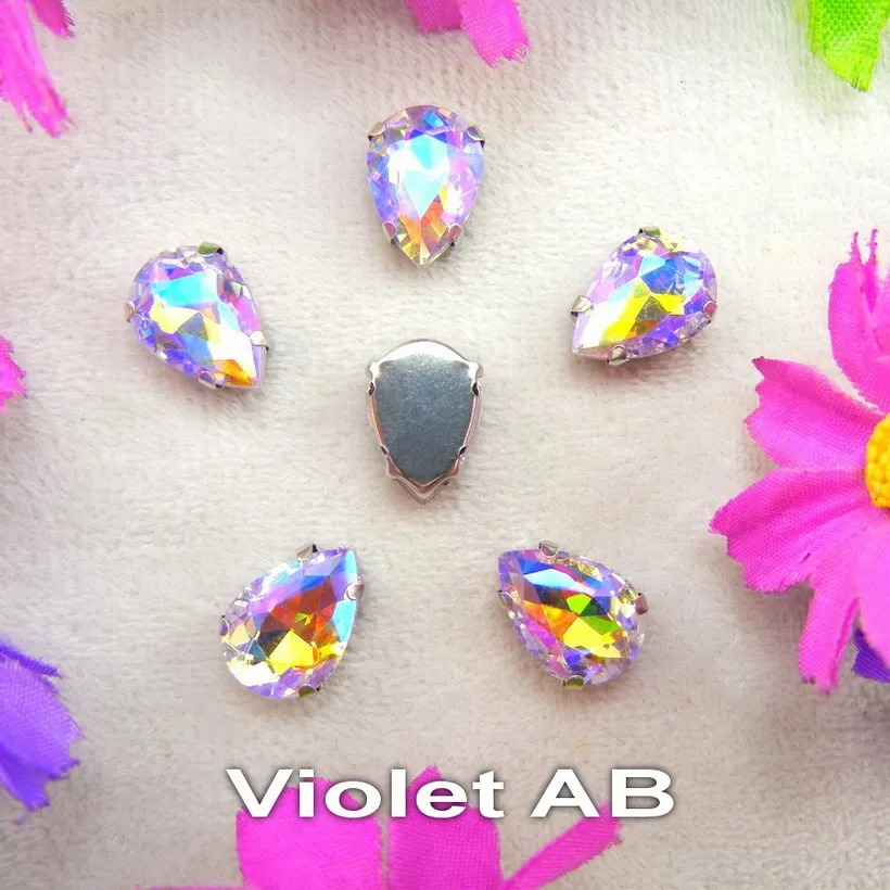 Colorful 7 sizes glass Crystal Silver claw Various colors mix water drop tear drop Sew on rhinestone beads wedding dress diy - immagine 17