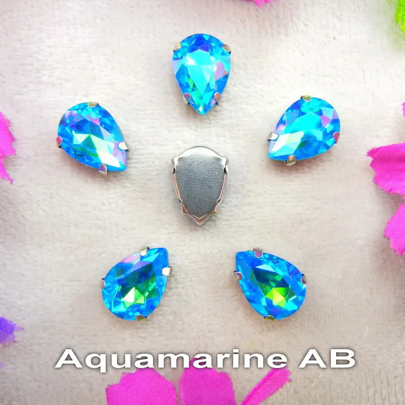 Colorful 7 sizes glass Crystal Silver claw Various colors mix water drop tear drop Sew on rhinestone beads wedding dress diy - immagine 42