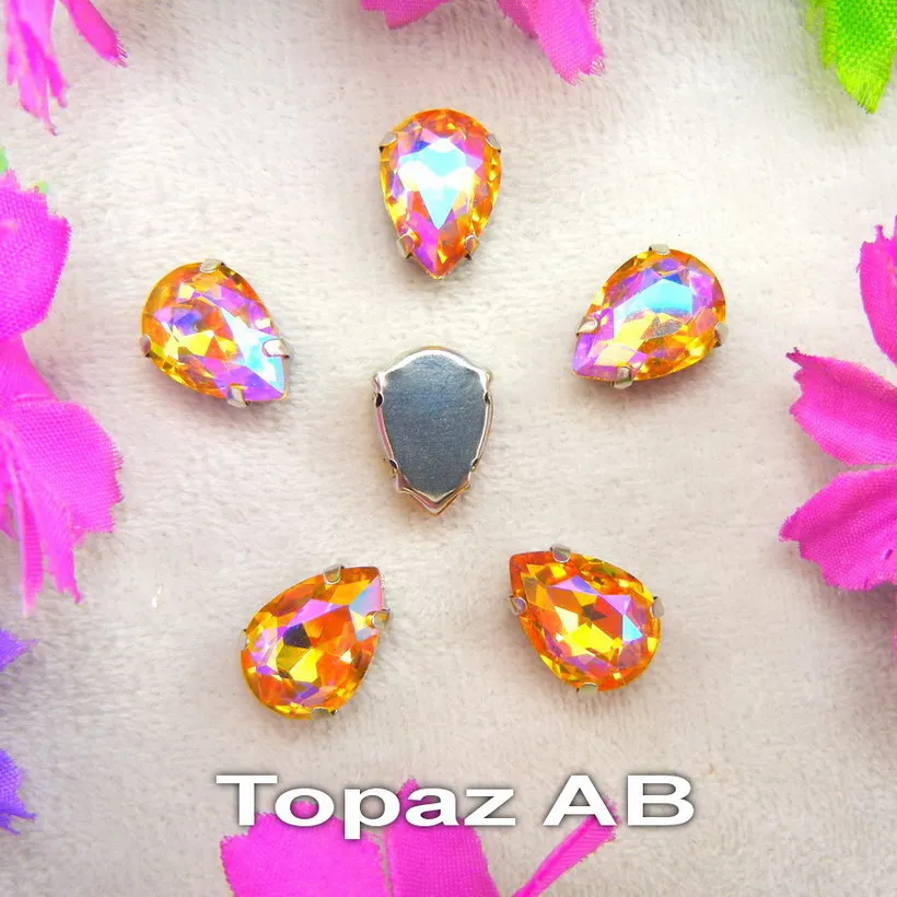 Colorful 7 sizes glass Crystal Silver claw Various colors mix water drop tear drop Sew on rhinestone beads wedding dress diy - immagine 38