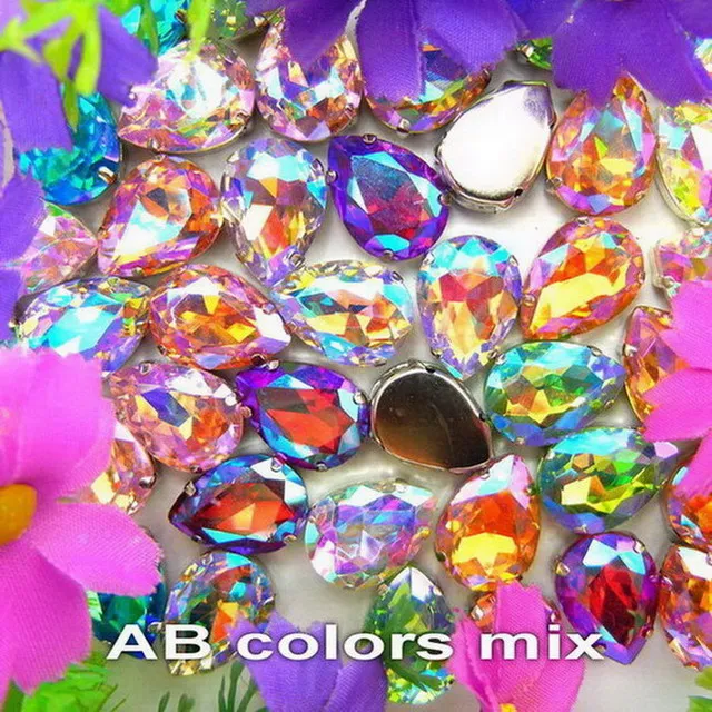 Colorful 7 sizes glass Crystal Silver claw Various colors mix water drop tear drop Sew on rhinestone beads wedding dress diy - immagine 18