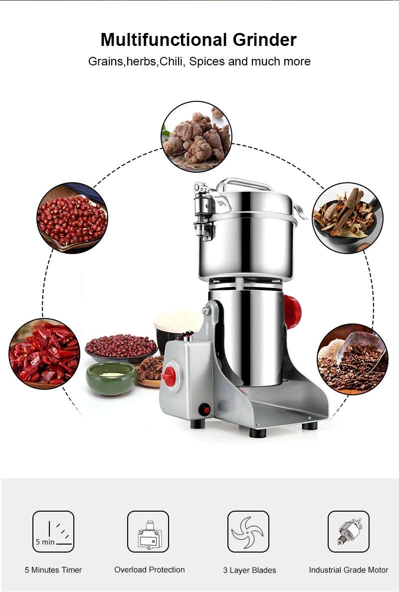 BioloMix 800g 700g Grains Spices Herbals Cereals Coffee Dry Food Grinder Mill Grinding Machine Gristmill Flour Powder crusher - immagine 18