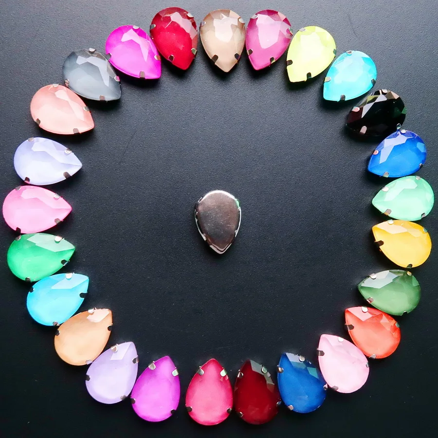 Colorful 7 sizes glass Crystal Silver claw Various colors mix water drop tear drop Sew on rhinestone beads wedding dress diy - immagine 4