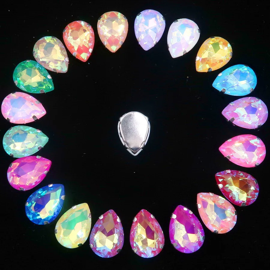 Colorful 7 sizes glass Crystal Silver claw Various colors mix water drop tear drop Sew on rhinestone beads wedding dress diy - immagine 47