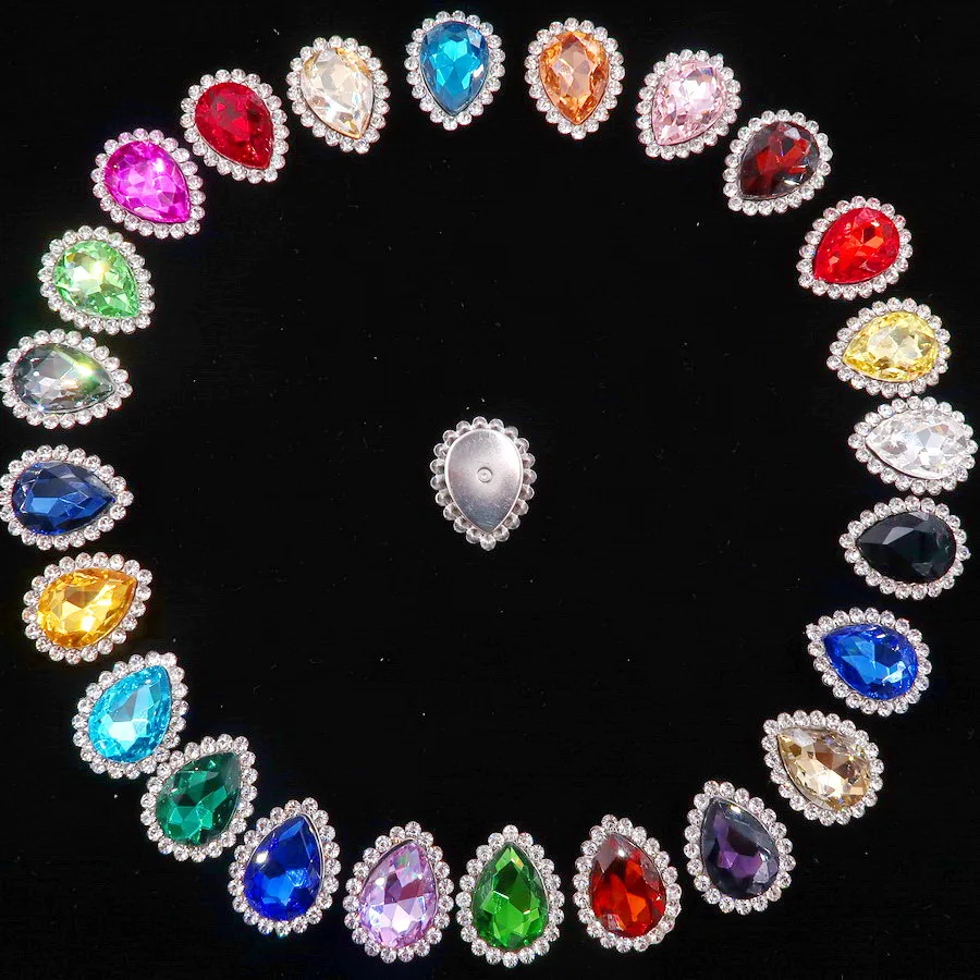 Colorful 7 sizes glass Crystal Silver claw Various colors mix water drop tear drop Sew on rhinestone beads wedding dress diy - immagine 6