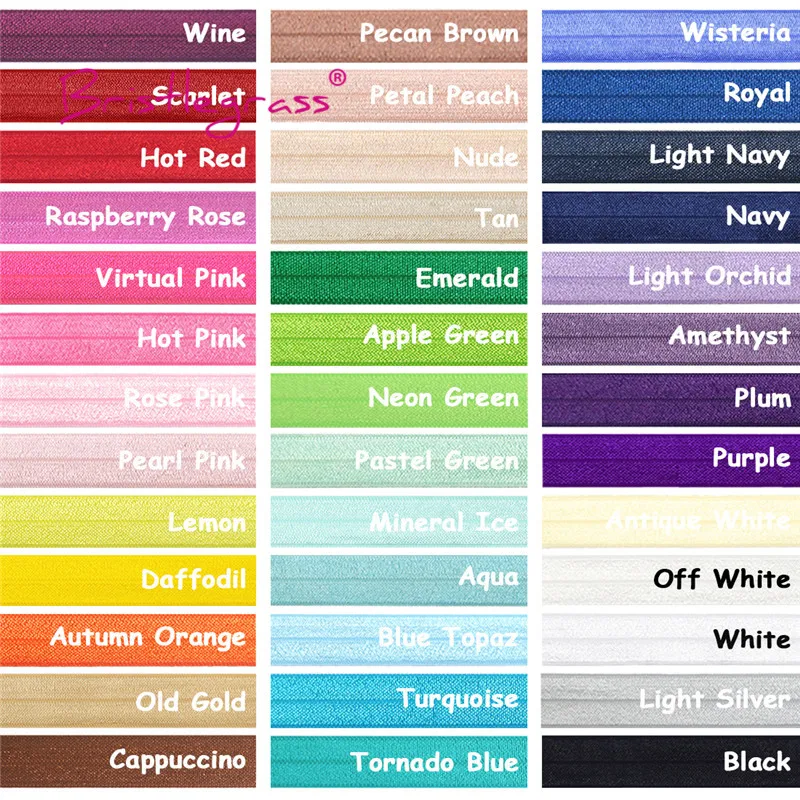BRISTLEGRASS 50 100 Yard by Roll 3/4" 20mm Solid Shiny FOE Fold Over Elastics Spandex Satin Band Headband Dress Sewing Lace Trim