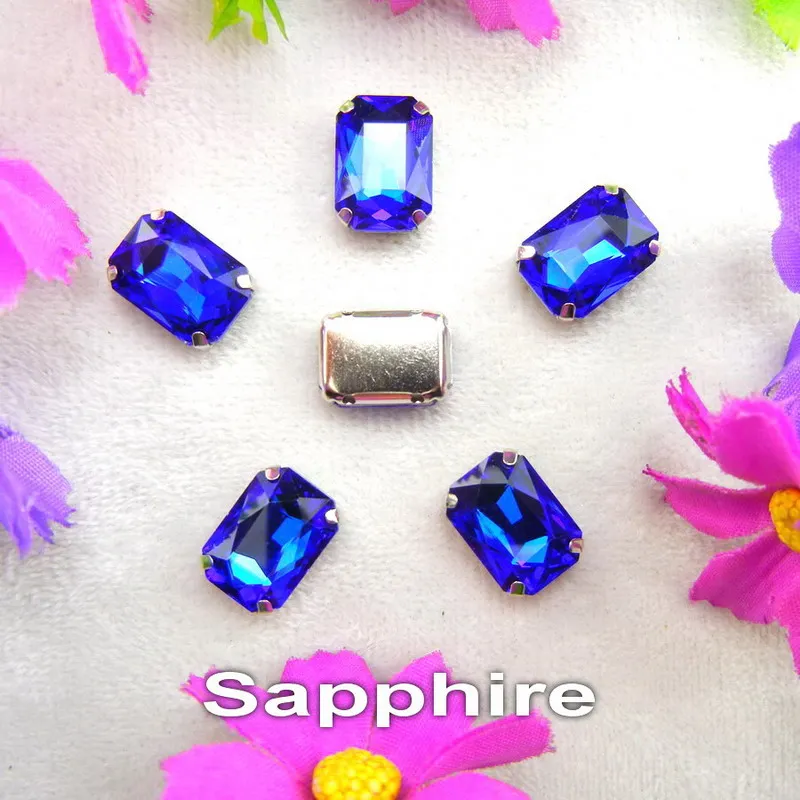 Glass Crystal Silver claw settings 7 sizes nice colors mix Rectangle shape Sew on rhinestone beads clothes shoes diy trim - immagine 13