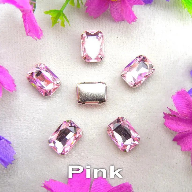 Glass Crystal Silver claw settings 7 sizes nice colors mix Rectangle shape Sew on rhinestone beads clothes shoes diy trim - immagine 30