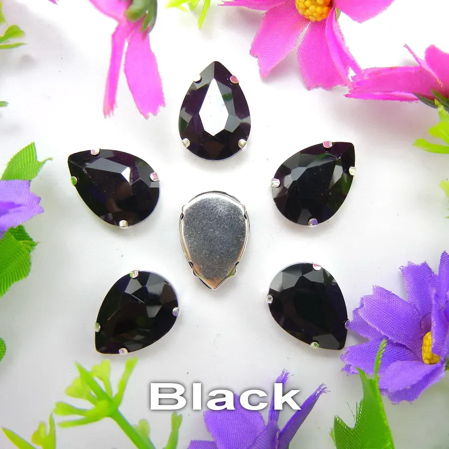 Colorful 7 sizes glass Crystal Silver claw Various colors mix water drop tear drop Sew on rhinestone beads wedding dress diy - immagine 7