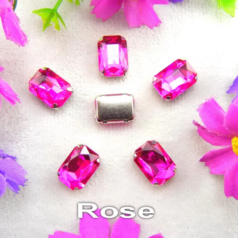 Glass Crystal Silver claw settings 7 sizes nice colors mix Rectangle shape Sew on rhinestone beads clothes shoes diy trim - immagine 11