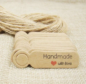 5*1.3cm cute shape kraft paper blank price label tag 100pcs +100pcs hemp string for production price tag description - immagine 8