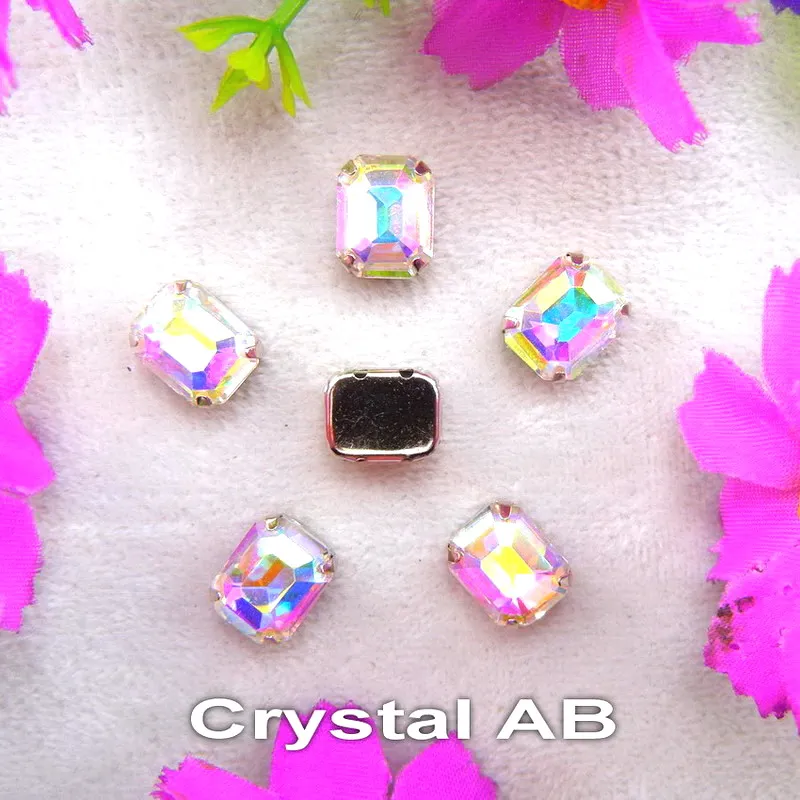 Glass Crystal Silver claw settings 7 sizes nice colors mix Rectangle shape Sew on rhinestone beads clothes shoes diy trim - immagine 7