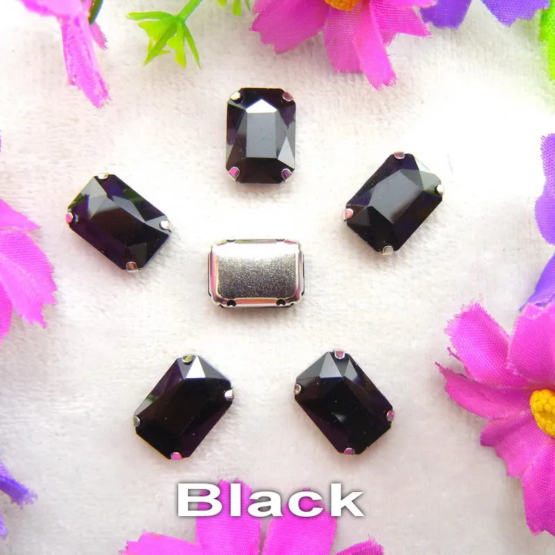Glass Crystal Silver claw settings 7 sizes nice colors mix Rectangle shape Sew on rhinestone beads clothes shoes diy trim - immagine 24