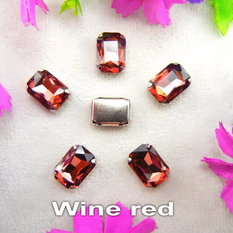 Glass Crystal Silver claw settings 7 sizes nice colors mix Rectangle shape Sew on rhinestone beads clothes shoes diy trim - immagine 17