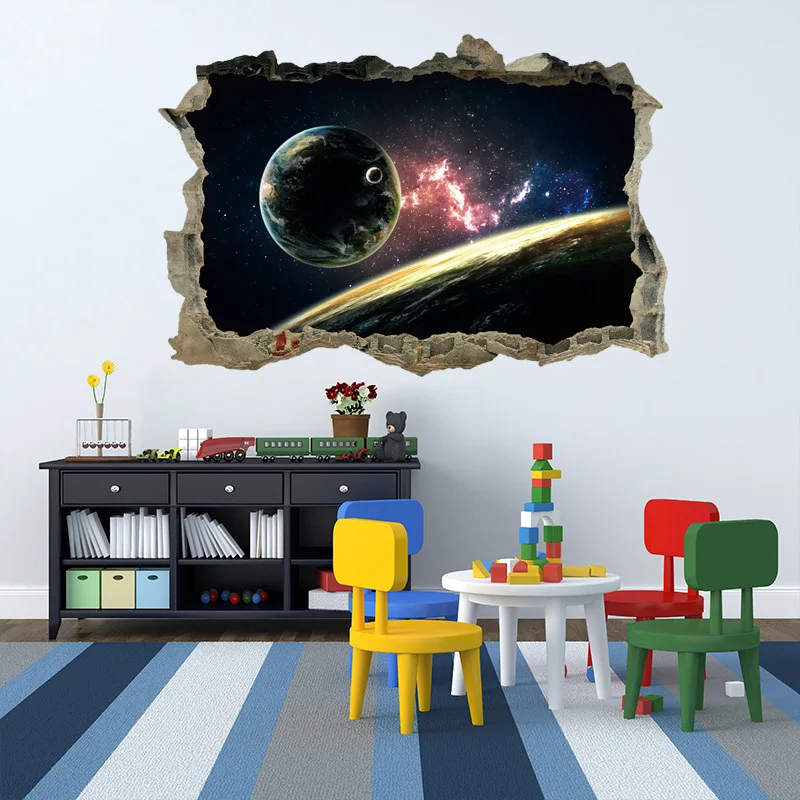 3D Star Universe Series Broken Wall Stickers For Kids Baby Rooms Bedroom Home Decoration Decals Mural Poster Sticker On The Wall - immagine 2