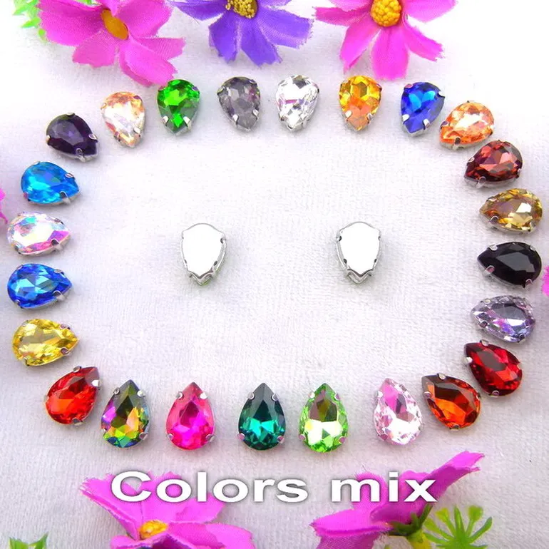 Colorful 7 sizes glass Crystal Silver claw Various colors mix water drop tear drop Sew on rhinestone beads wedding dress diy - immagine 22