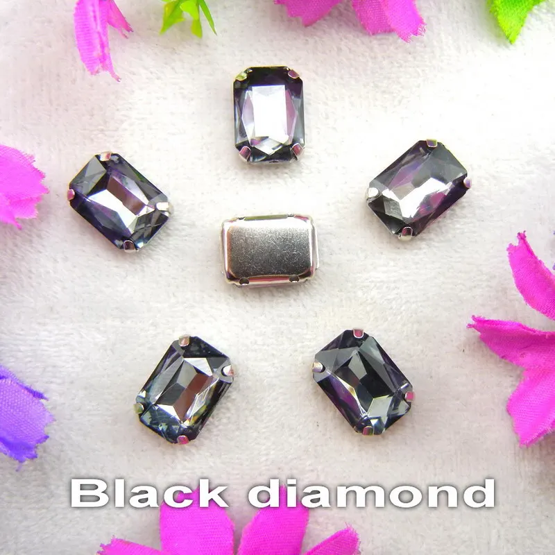 Glass Crystal Silver claw settings 7 sizes nice colors mix Rectangle shape Sew on rhinestone beads clothes shoes diy trim - immagine 25