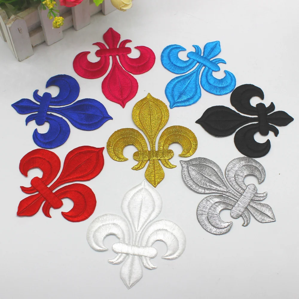 5 Pieces Iron On Patches Gold Embroidery Flower Appliqued Christmas Fleur De Lis Flower 3D Lotus Appliques 10-8.5cm/3.5*3cm - immagine 26