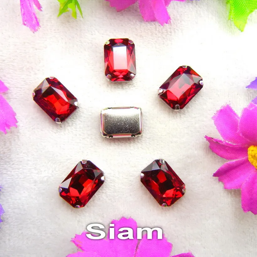 Glass Crystal Silver claw settings 7 sizes nice colors mix Rectangle shape Sew on rhinestone beads clothes shoes diy trim - immagine 32