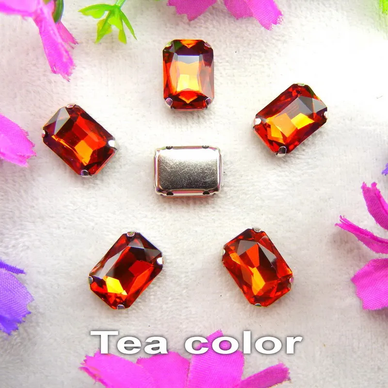 Glass Crystal Silver claw settings 7 sizes nice colors mix Rectangle shape Sew on rhinestone beads clothes shoes diy trim - immagine 27