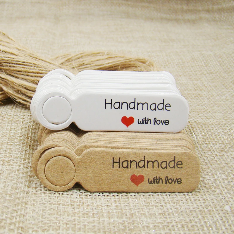 5*1.3cm cute shape kraft paper blank price label tag 100pcs +100pcs hemp string for production price tag description - immagine 3