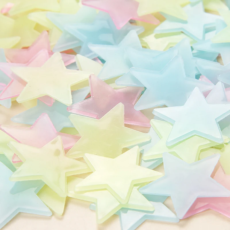 100Pcs Luminous Wall Stickers Glow In The Dark Stars Stickers For Kids Baby Rooms Colorful Fluorescent Home Room Decor Decals - immagine 2