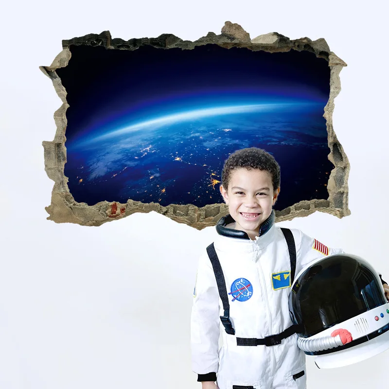 3D Star Universe Series Broken Wall Stickers For Kids Baby Rooms Bedroom Home Decoration Decals Mural Poster Sticker On The Wall - immagine 4