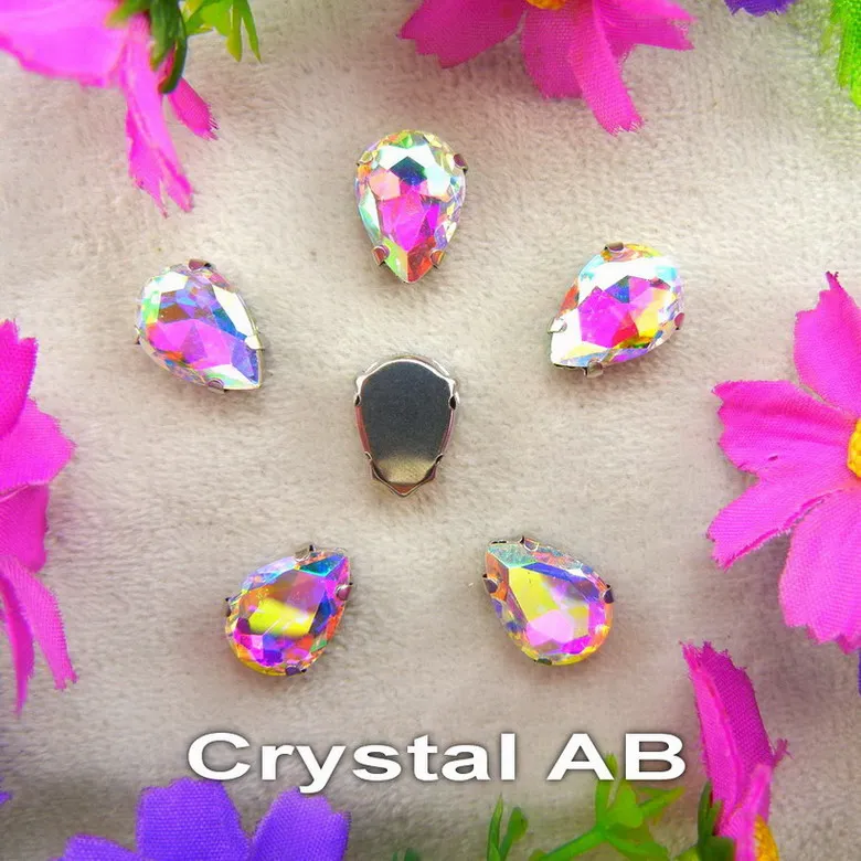 Colorful 7 sizes glass Crystal Silver claw Various colors mix water drop tear drop Sew on rhinestone beads wedding dress diy - immagine 33