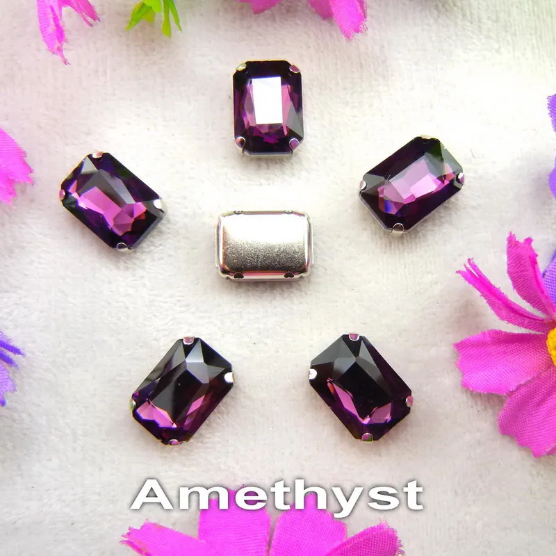 Glass Crystal Silver claw settings 7 sizes nice colors mix Rectangle shape Sew on rhinestone beads clothes shoes diy trim - immagine 18