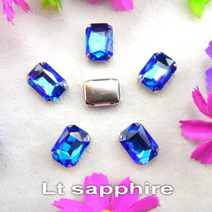 Glass Crystal Silver claw settings 7 sizes nice colors mix Rectangle shape Sew on rhinestone beads clothes shoes diy trim - immagine 8