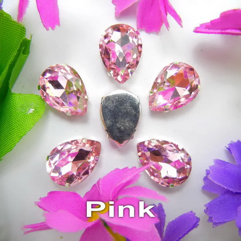 Colorful 7 sizes glass Crystal Silver claw Various colors mix water drop tear drop Sew on rhinestone beads wedding dress diy - immagine 21