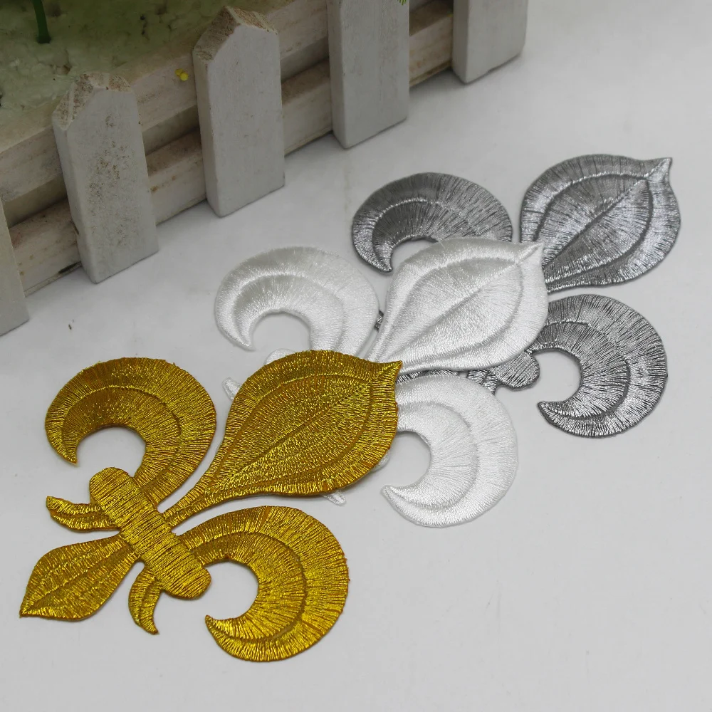 5 Pieces Iron On Patches Gold Embroidery Flower Appliqued Christmas Fleur De Lis Flower 3D Lotus Appliques 10-8.5cm/3.5*3cm - immagine 21
