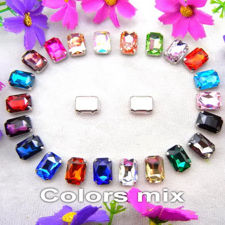 Glass Crystal Silver claw settings 7 sizes nice colors mix Rectangle shape Sew on rhinestone beads clothes shoes diy trim - immagine 31