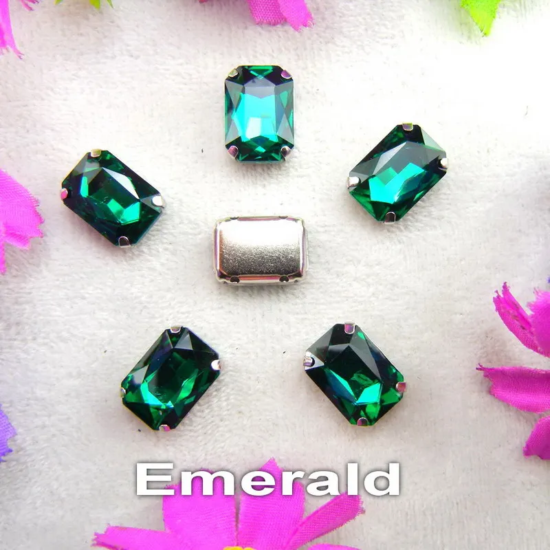 Glass Crystal Silver claw settings 7 sizes nice colors mix Rectangle shape Sew on rhinestone beads clothes shoes diy trim - immagine 19