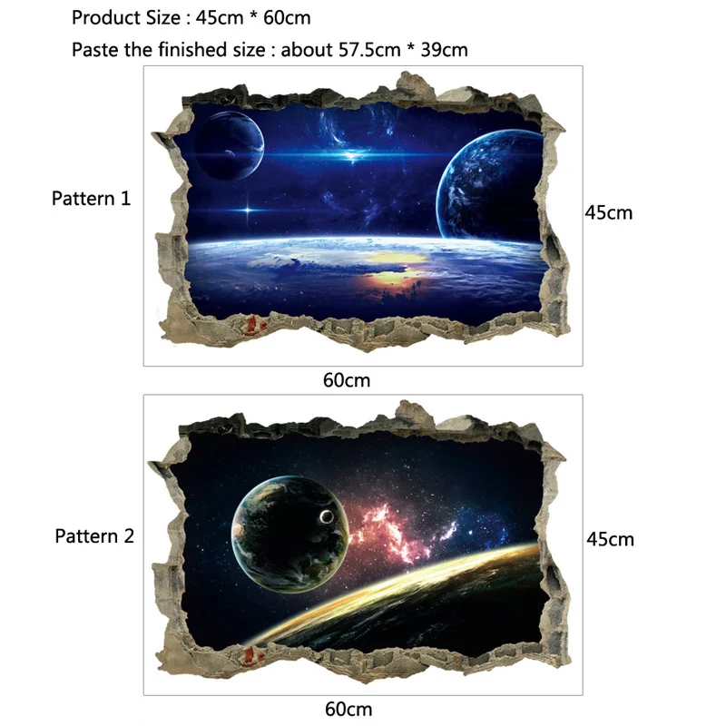 3D Star Universe Series Broken Wall Stickers For Kids Baby Rooms Bedroom Home Decoration Decals Mural Poster Sticker On The Wall - immagine 5