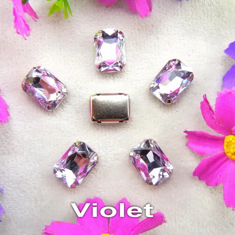 Glass Crystal Silver claw settings 7 sizes nice colors mix Rectangle shape Sew on rhinestone beads clothes shoes diy trim - immagine 10