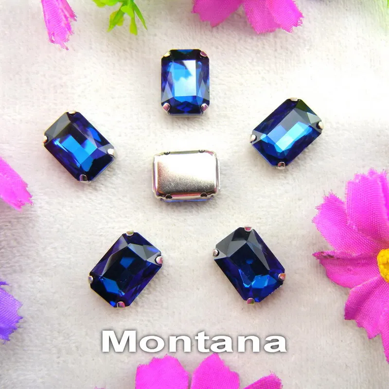 Glass Crystal Silver claw settings 7 sizes nice colors mix Rectangle shape Sew on rhinestone beads clothes shoes diy trim - immagine 16