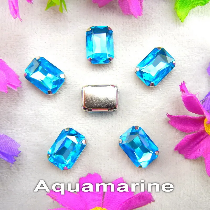 Glass Crystal Silver claw settings 7 sizes nice colors mix Rectangle shape Sew on rhinestone beads clothes shoes diy trim - immagine 21