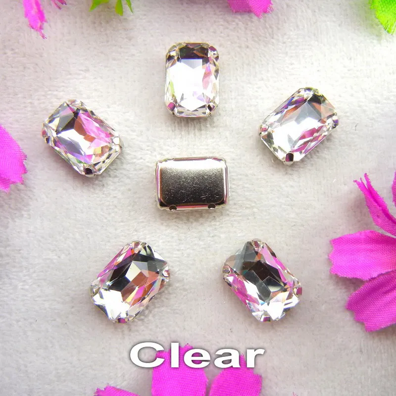 Glass Crystal Silver claw settings 7 sizes nice colors mix Rectangle shape Sew on rhinestone beads clothes shoes diy trim - immagine 23