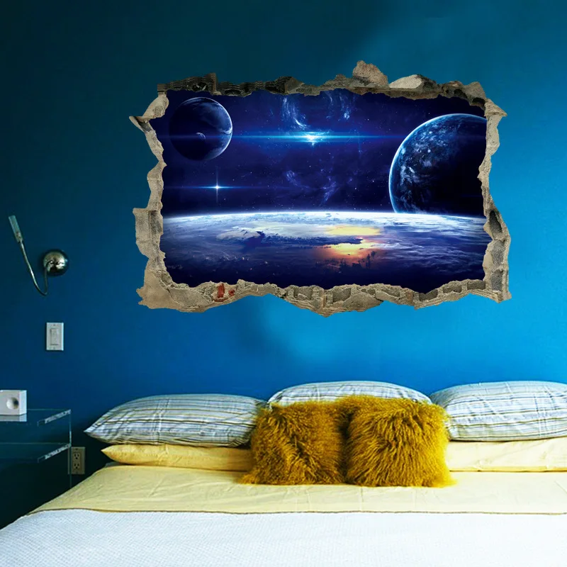 3D Star Universe Series Broken Wall Stickers For Kids Baby Rooms Bedroom Home Decoration Decals Mural Poster Sticker On The Wall