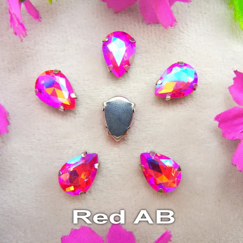 Colorful 7 sizes glass Crystal Silver claw Various colors mix water drop tear drop Sew on rhinestone beads wedding dress diy - immagine 36