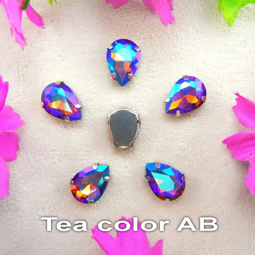 Colorful 7 sizes glass Crystal Silver claw Various colors mix water drop tear drop Sew on rhinestone beads wedding dress diy - immagine 37