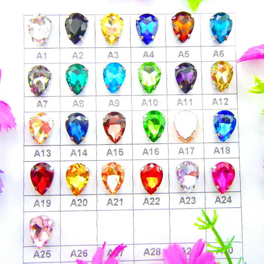 Colorful 7 sizes glass Crystal Silver claw Various colors mix water drop tear drop Sew on rhinestone beads wedding dress diy - immagine 43