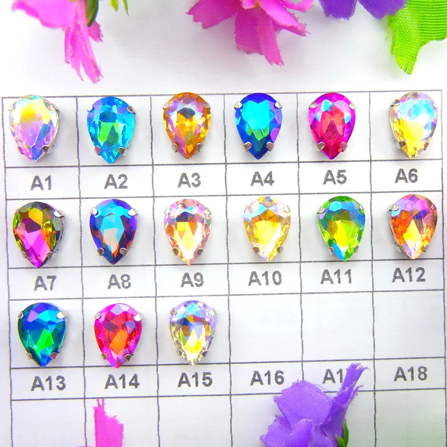 Colorful 7 sizes glass Crystal Silver claw Various colors mix water drop tear drop Sew on rhinestone beads wedding dress diy - immagine 44