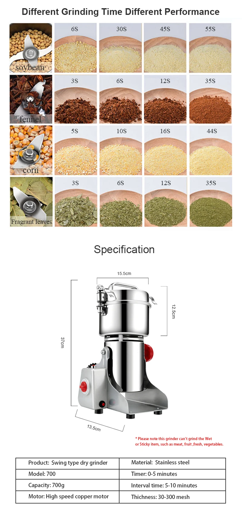 BioloMix 800g 700g Grains Spices Herbals Cereals Coffee Dry Food Grinder Mill Grinding Machine Gristmill Flour Powder crusher - immagine 24