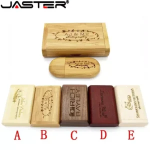 JASTER Wooden USB 2.0 Flash Drive 128GB 1PCS Free custom logo Pen drive with box 64GB 32GB 16GB Memory Stick wedding Gift U disk