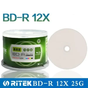 Double Yi 50 Pieces Ritek 25GB BD-R 2-12X Speed A+ Grade Printable Blu ray Blank BDR Disc original cake box