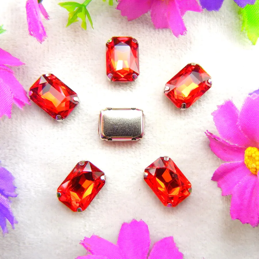 Glass Crystal Silver claw settings 7 sizes nice colors mix Rectangle shape Sew on rhinestone beads clothes shoes diy trim - immagine 3