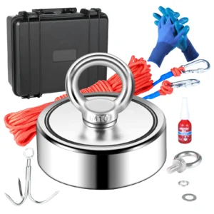 SucceBuy Magnet Fishing Kit 1200lbs 2.95inch Diameter Double Sided Fishing Magnets Strong Neodymium Magnet Heavy Duty 65FT Rope