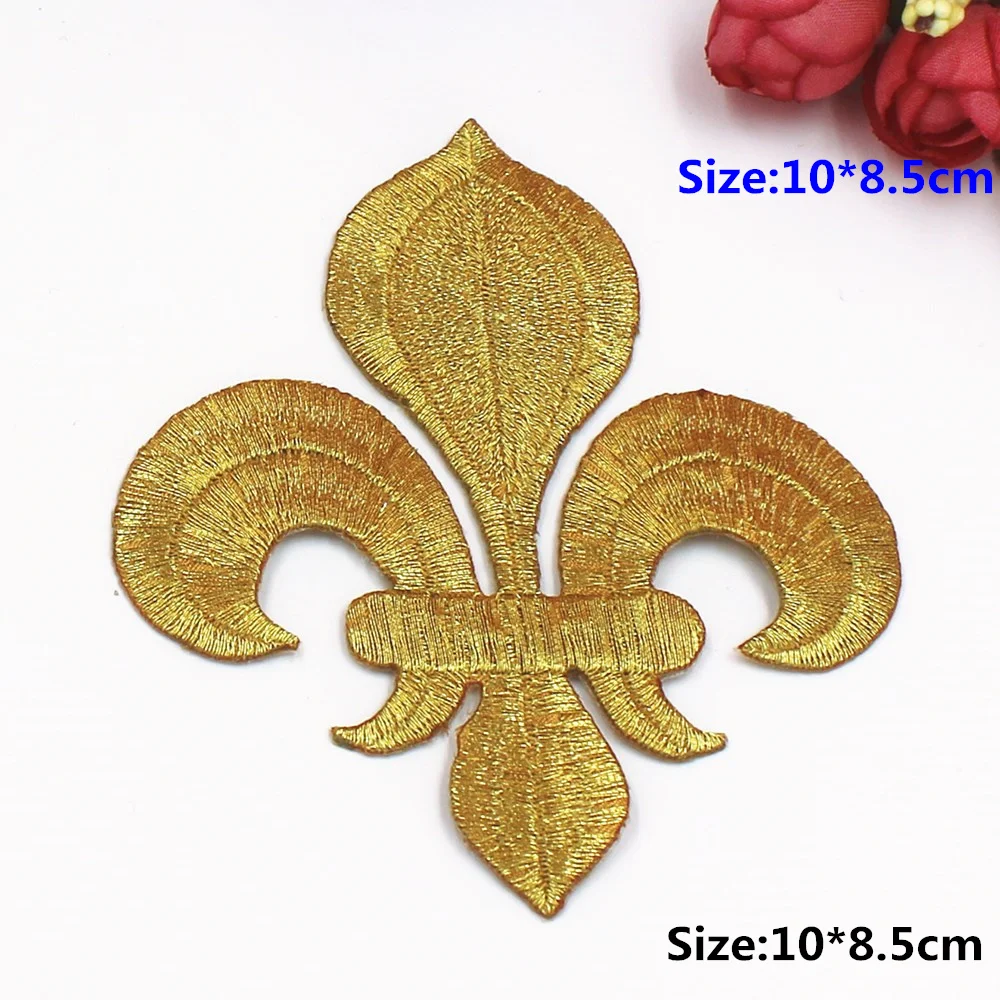 5 Pieces Iron On Patches Gold Embroidery Flower Appliqued Christmas Fleur De Lis Flower 3D Lotus Appliques 10-8.5cm/3.5*3cm - immagine 14